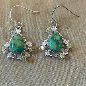 925 Silver with Copper Mojave Turquoise and Lemon Topaz Earrings